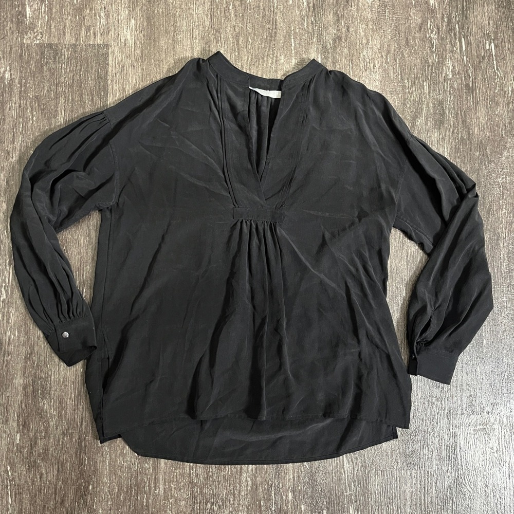 Vince Women's Silk Blouse Black Long Sleeve V Neck Top Size XS